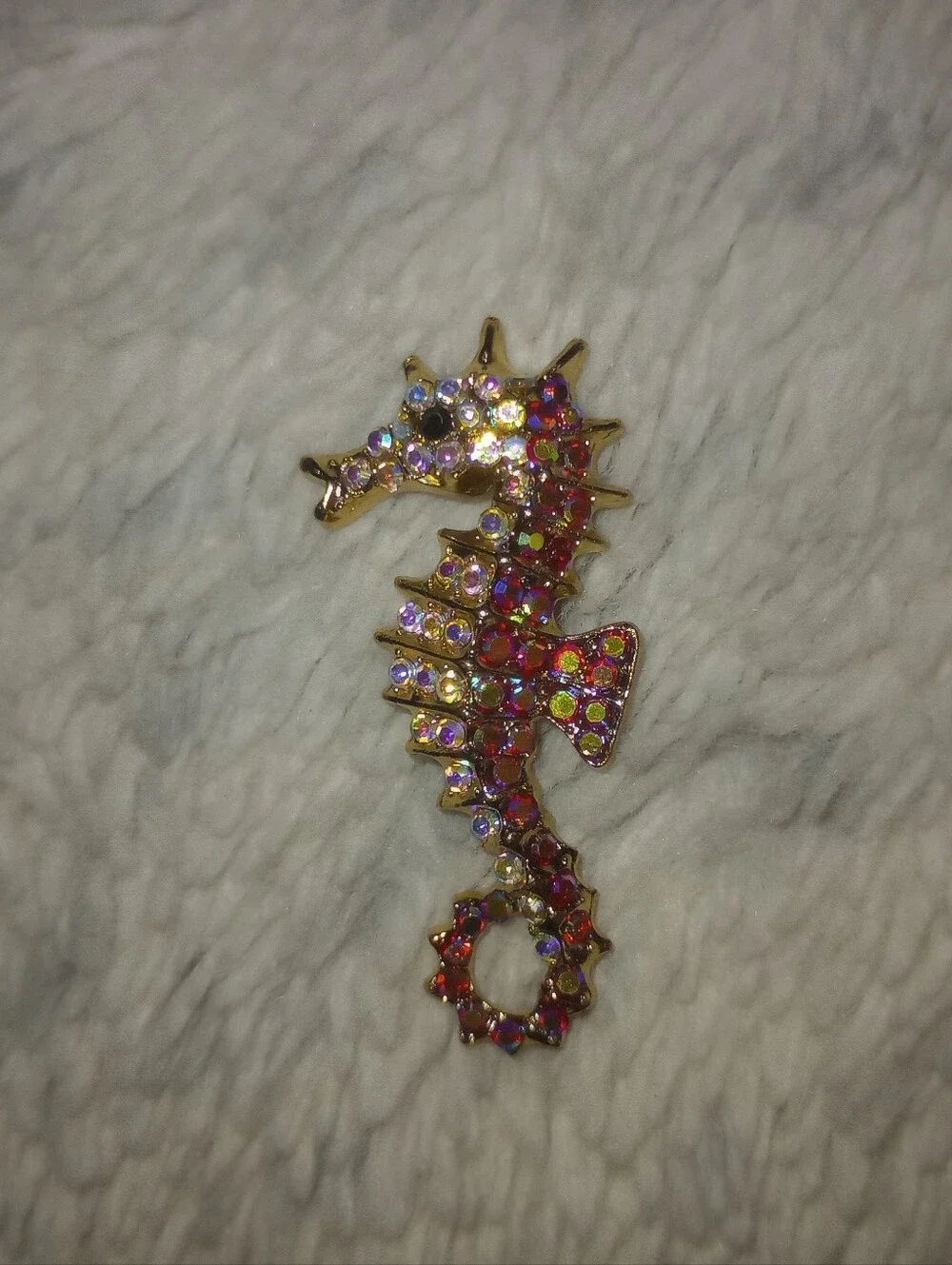 Gold-Tone Crystal Seahorse Brooch